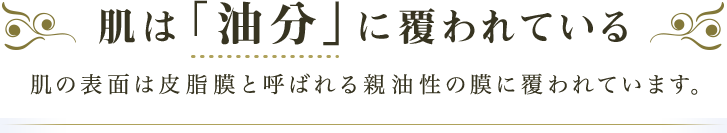 肌は「油分」に覆われている 肌保油面は皮脂膜と呼ばれる親油性の膜に覆われています。