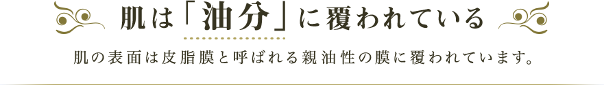 肌は「油分」に覆われている 肌保油面は皮脂膜と呼ばれる親油性の膜に覆われています。