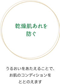 乾燥肌あれを防ぐ　うるおいをあたえることで、お肌のコンディションをととのえます