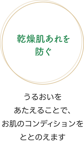 乾燥肌あれを防ぐ　うるおいをあたえることで、お肌のコンディションをととのえます