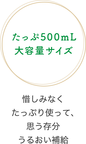 たっぷり500mL大容量サイズ　惜しみなくたっぷり使って、思う存分うるおい補給