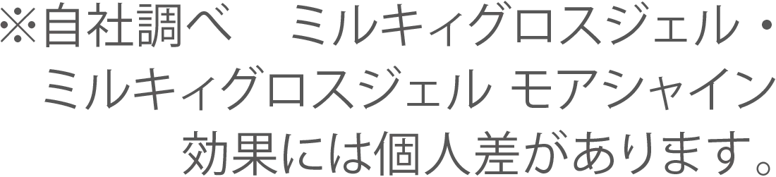 ※当社調べ　ミルキィグロスジェル・ミルキィグロスジェル モアシャイン　効果には個人差があります。