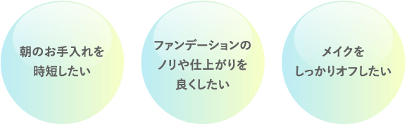 朝のお手入れを時短したい/ファンデーションのノリや仕上がりを良くしたい/メイクをしっかりオフしたい