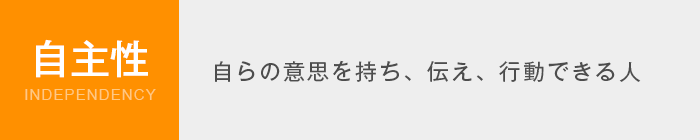 自主性 Independency　自らの意思を持ち、伝え、行動できる人